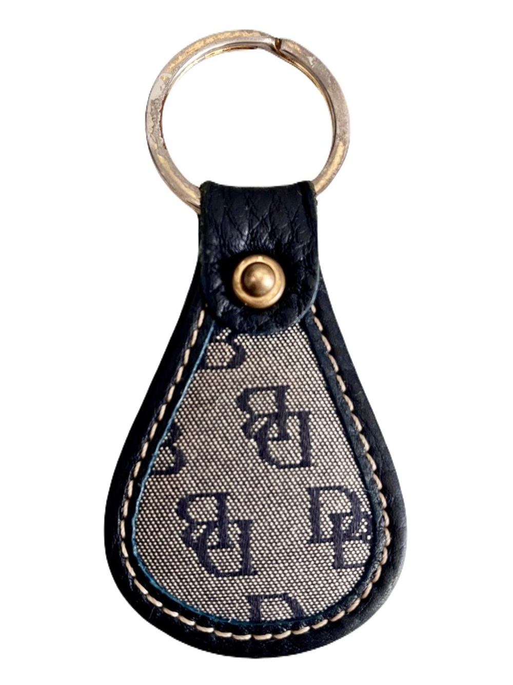 Vintage Dooney & Bourke Navy Signature Jacquard and Leather Key Chain
